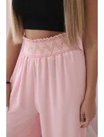 Nohavice so širokým elastickým pásom púdrovo ružové