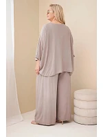 Dámsky plus size viskózový set so širokými nohavicami a blúzkou Fango