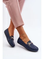 Damskie Klasyczne Mokasyny Eko Skórzane Granatowe Demese