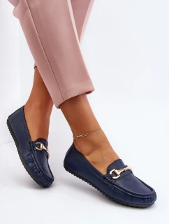 Damskie Klasyczne Mokasyny Eko Skórzane Granatowe Demese