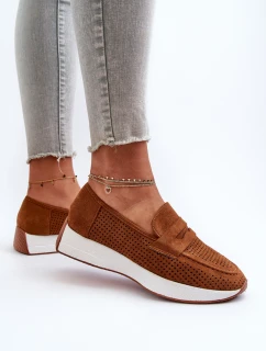 Mokasyny Damskie Na Platformie Eko Zamszowe Camel Inesqua