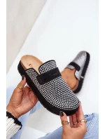 Klapki Damskie Zdobione Cyrkoniami Na Platformie Czarne Deorani