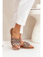 Zazoo 40381 Damskie Skórzane Klapki Na Płaskim Obcasie Taupe Zazoo 40381 Damskie Skórzane Klapki Na Płaskim Obcasie Taupe