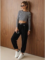 Dámske bavlnené manšestrové nohavice s opaskom, čierne, FashionStreet UY3170