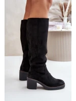 Ocieplane Kozaki Na Słupku Eko Zamszowe Przed Kolano Czarne Leamirael