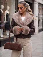 Dámska zimná kožená bunda s kožušinou, hnedá, FashionStreet TY5979 Dámska zimná kožená bunda s kožušinou, hnedá, FashionStreet TY5979