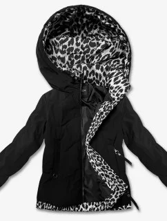 Miss TiTi (25899) Čierna dámska krátka bunda s motívom pantera