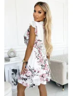 468-1 PATRIZIA šaty s obálkovým výstrihom, opaskom a krátkymi rukávmi - BIELE V RUŽOVEJ 468-1 PATRIZIA šaty s obálkovým výstrihom, opaskom a krátkymi rukávmi - BIELE V RUŽOVEJ