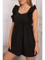 Šaty s volánikmi na bokoch čierne