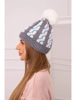 Dámska čiapka s brmbolcom Rozalia K323 biela+sivá