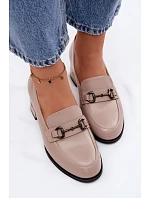 Kožené dámské polobotky na podpatku Vinceza 18116 Béžové