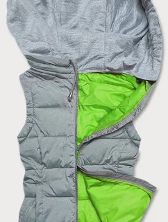 Šedo-limetková dámska vesta s látkovou kapucňou (DW-21604)