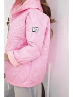 Dámska jarná prešívaná bunda s kapucňou a zipsom candy pink