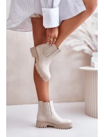 Wsuwane Botki Damskie Na Płaskim Obcasie Skórzane Lewski 3611 Jasnobeżowe