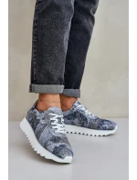 Zamszowe Wzorzyste Buty Sportowe Na Platformie Z Brokatem D&A LR51-635 Niebieskie