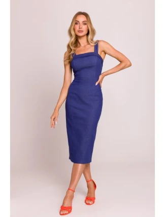 M843 Džínsové midi šaty - modré M843 Džínsové midi šaty - modré