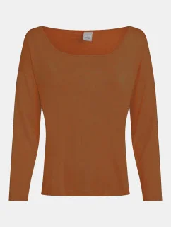 Dámsky pyžamový top L/S CURVE NECK 000QS7006E GCU karamelová - Calvin Klein