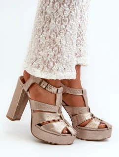 Sandały Damskie Na Słupku Skórzane Maciejka 06050-25 Złote