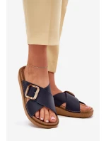 Skórzane Klapki Damskie Z Klamrą Inblu ED0003IU Granatowe