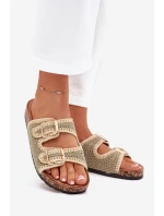 Szydełkowe Klapki Damskie Ze Złotymi Klamrami Zielone Fenira