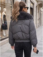 Dámska zimná prešívaná bunda s kožušinou, tmavošedá, FashionStreet TY6010 Dámska zimná prešívaná bunda s kožušinou, tmavošedá, FashionStreet TY6010