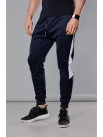Tmavo modro-biele pánske teplákové nohavice so vsadkami (8K168)