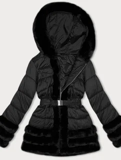 Dámska prechodná prešívaná bunda s kožušinou J Style čierna (11Z8087)