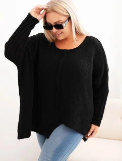 Dámsky sveter Plus Size s akrylovým voľným strihom a 3/4 rukávmi čierny