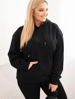 Dámska bavlnená mikina s kapucňou v nadmernej veľkosti s klokaním vreckom Black