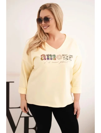 Plus veľkosť dámske V-neck mikina žltá