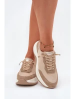 Zamszowe Sneakersy Damskie Na Platformie Big Star RR274A345 HI-POLY SYSTEM Ciemnobeżowe