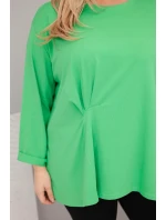 Dámska blúzka plus size s bavlnou, dlhými rukávmi a volánmi svetlozelená