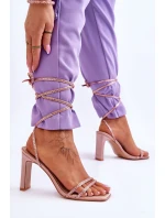 Eleganckie Wiązane Sandały Z Dżetami Nude Nessy