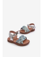 Sandałki Dziecięce Zapinane Na Rzep Z Przeplatającymi Się Paseczkami Niebieskie Dianttha