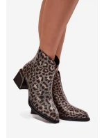 Skórzane Botki Damskie Na Klocku Ocieplane Panterka D&A CR52-622 Czarno-Złote