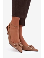 Dámské sandály na podpatku s ozdobným detailem hnědé Brienne