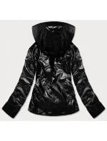 Čierna dámska bunda so striebornou kapucňou (RQW-7008)