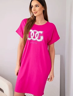 Dámske viskózové šaty s krátkymi rukávmi a ozdobnou potlačou fuchsiovej farby