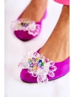 Zamszowe Baleriny Na Obcasie Z Ozdobą Ciemnoróżowe Elenie