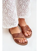 Skórzane Damskie Klapki Lewski Shoes 3682 Camel