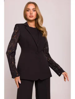 M865 Sako s čipkovanými panelmi a jedným gombíkom - čierne