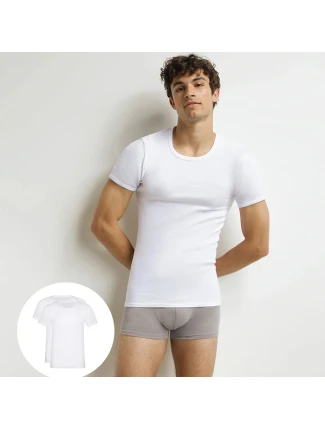 Pánske bavlnené tričko 2 ks DIM T-SHIRT ROUND NECK 2x - DIM - biele