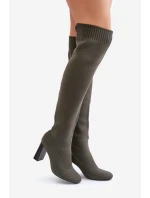 Kozaki Ze Skarpetkową Cholewką Za Kolano Na Słupku Ciemnozielone Esanira