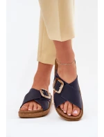 Skórzane Klapki Damskie Z Klamrą Inblu ED0003IU Granatowe