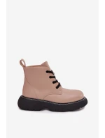 Ocieplane Botki Damskie Na Platformie Sznurowane Ciemnobeżowe Harmine