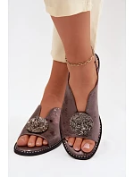 Dámské sandály na nízkém podpatku s ozdobou S.Barski KV61-6035 grafitové