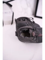 Dziecięce Sznurowane Śniegowce Ocieplone Futerkiem Szare Hunter