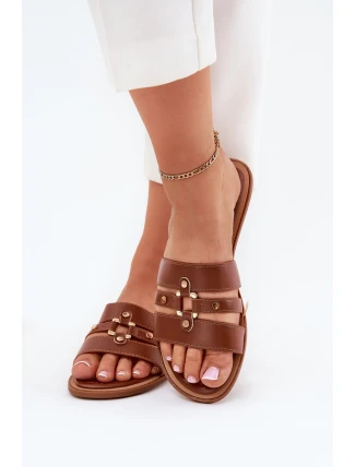 Płaskie Klapki Damskie Ze Złotym Detalem Camel Noroti