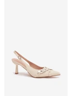 Dámské sandály na podpatku s pásky a sponou Béžové Parina