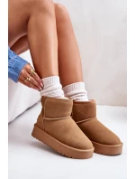 Skórzane Zamszowe Śniegowce Na Platformie Za Kostkę Camel Rianaella